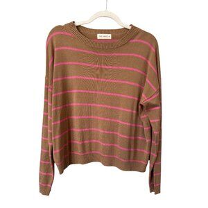 The Nines Sweater Size Medium Striped Crewneck Long Sleeve Pullover Brown Pink